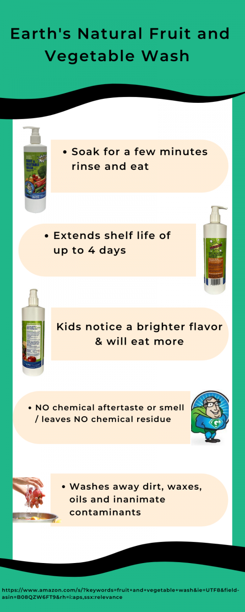 Fruit and vegetable wash

Eat fresh and stay healthy by getting home Fruit and vegetable wash

Does not retain smell and aftertaste
Leaves no chemical residue
Extends shelf life of up to 4 days
Soak for a few minutes, rinse and eat
Make fruits and vegetables look more appetizing
Removes waxes, dirt, oils and inanimate contaminants

16.00 Fl Oz | Citric Acid based proprietary formulation

Hurry up, shop this must-have kitchen product at an amazing discount!

https://www.amazon.com/s/?keywords=fruit+and+vegetable+wash&ie=UTF8&field-asin=B08QZW6FT9&rh=i:aps,ssx:relevance