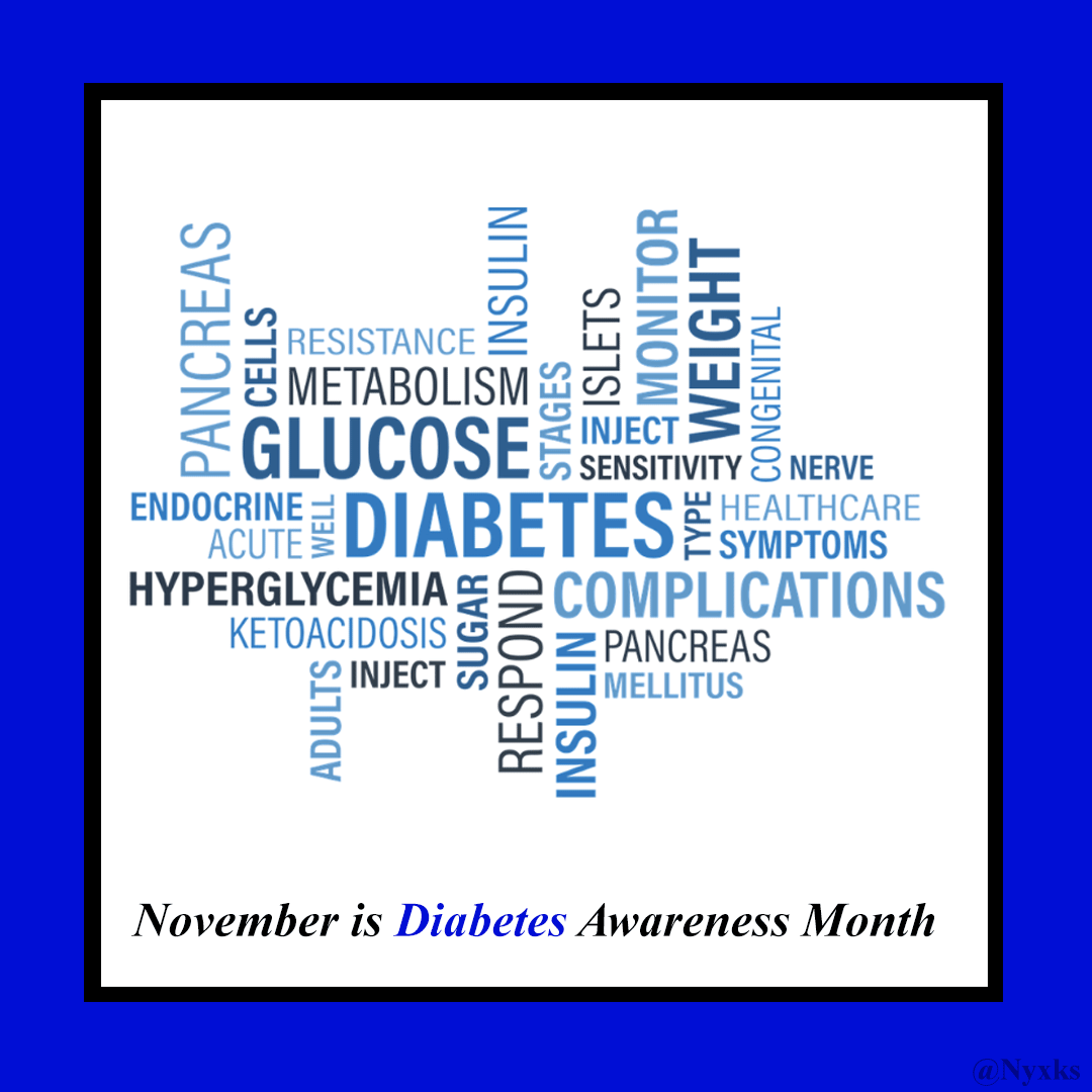 November is Diabetes Awareness Month - words commonly used related to diabetes ... adults, insulin, pancreas, complications, nerve, type, sensitivity, weight, insulin resistance, cells, hypoglycaemia, ketoaciidosis, islets, glucose, symptoms endocrine, acute
