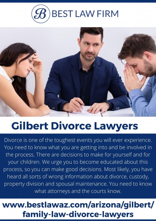 Family law divorce lawyers - https://www.bestlawaz.com/arizona/gilbert/family-law-divorce-lawyers/
Potential clients can schedule a confidential consultation online with our easy virtual scheduler or call us at (480) 219-2433 to schedule by phone.