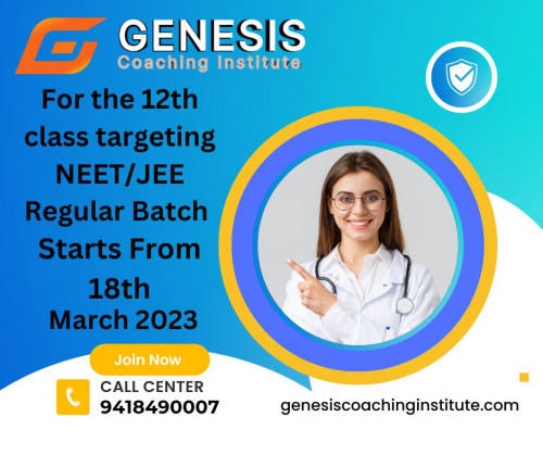 Prepare for IIT-JEE/NEET exams with our online/offline classes in Himachal Pradesh. Join now! Admission Is Open for the Crash Course 2023. Batch Starts On 18th March, 30th of March, and 6th of April. IIT-JEE/NEET etc Coaching Classes. Best IIT-JEE/NEET etc Coaching Institute in Nagrota Bagwan Himachal Pradesh.

https://genesiscoachinginstitute.com/latest-news/