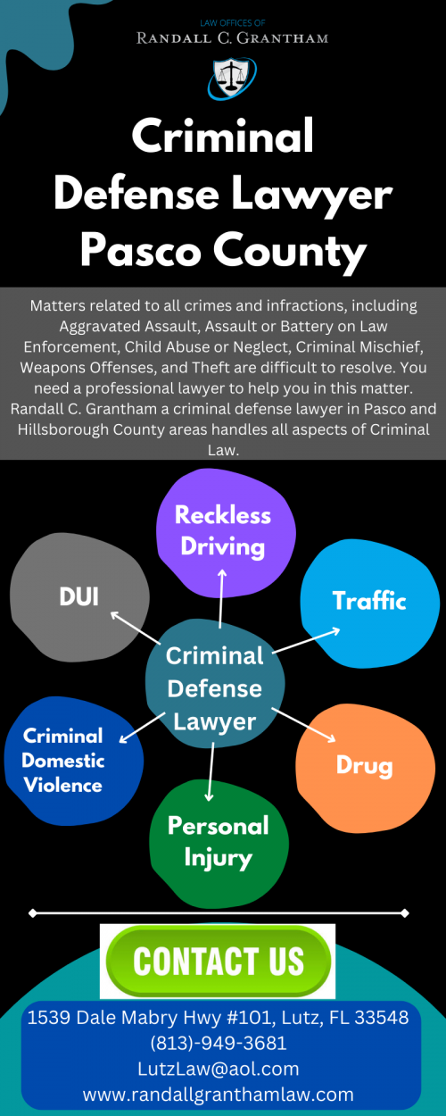 If you have charges of a criminal case or are under criminal investigation. Then you need a highly professional criminal defense lawyer in Pasco County, who can handle your case and represent you. Randall C Grantham is experienced in all aspects of criminal law. Contact us today for consultation on your case. 
	
Visit: http://www.randallgranthamlaw.com/bio