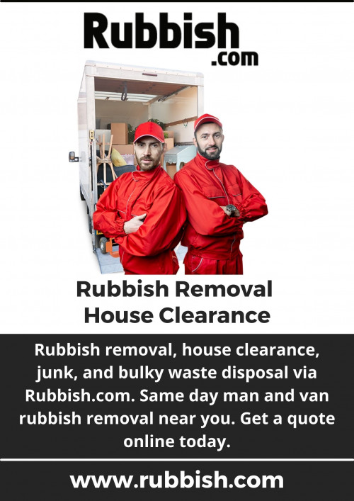 Rubbish removal, house clearance, junk, and bulky waste disposal via https://www.rubbish.com/. Same day man and van rubbish removal near you. Get a quote online today.