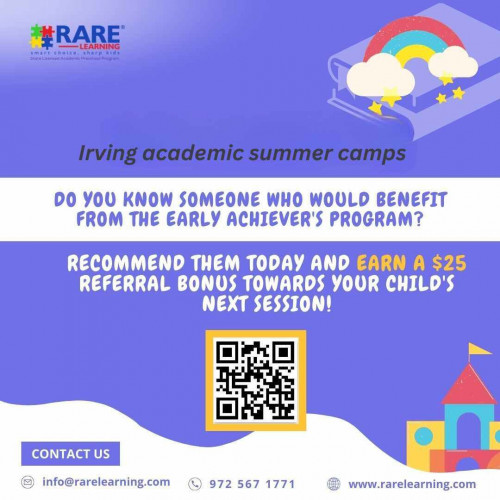 RARE Learning offers summer and Pre-K enrichment programs that nurture a child's attention span and curiosity while strengthening their skills in reading, math, science and other curricula. The company has been serving the Dallas area since 2003.
Website: https://rarelearning.com/
Phone: (+1) 972 567-1771
Address: 1082 Norwich Street, Allen, TX 75013
Contact Email: info@rarelearning.com