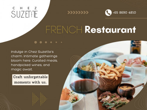 To enhance your dining experience, a French restaurant near me offers an extensive selection of French wines and unique non-alcoholic beverages. Sip on a glass of Bordeaux or Burgundy, carefully chosen to complement the flavors of the dishes. 

Official Website : https://www.chezsuzette.sg/

Chez Suzette
Address: 5 Teck Lim Rd, #01-01, Singapore 088383
Phone: +6586904810

Find us on Google Maps: https://maps.app.goo.gl/KzY5ko9t3hDgZFRo9

Our Profile: https://gifyu.com/chezsuzette

More Images:
https://rcut.in/YKJyTk13
https://rcut.in/0hkhYhSs
https://rcut.in/9YselIQO
https://rcut.in/KuAKsSzU
https://rcut.in/KufM4Y9q
https://rcut.in/deemi2vY