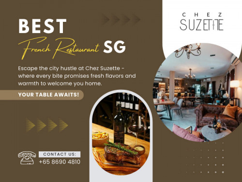 When you enter the Best French restaurant sg, you'll immediately feel like you're in a fancy and classy place. Every detail of the dining experience is chosen to make you feel fancy, from the fancy decorations to the cozy lighting and the warm atmosphere. 

Official Website : https://www.chezsuzette.sg/

Chez Suzette
Address: 5 Teck Lim Rd, #01-01, Singapore 088383
Phone: +6586904810

Find us on Google Maps: https://maps.app.goo.gl/KzY5ko9t3hDgZFRo9

Our Profile: https://gifyu.com/chezsuzette

More Images:
https://rcut.in/YKJyTk13
https://rcut.in/0hkhYhSs
https://rcut.in/KuAKsSzU
https://rcut.in/7Hk2nheL
https://rcut.in/KufM4Y9q
https://rcut.in/deemi2vY