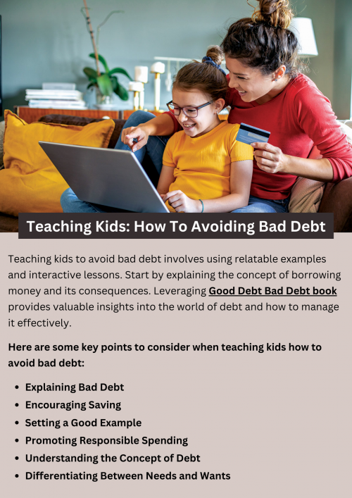 Teaching kids to avoid bad debt involves using relatable examples and interactive lessons. Start by explaining the concept of borrowing money and its consequences. Use scenarios like buying toys with saved allowance versus using a credit card with high interest. Emphasize the importance of saving and responsible spending habits to prevent bad debt accumulation. To know more visit here https://inflationeducation.net/product/good-debt-bad-debt-and-the-big-green-blob/