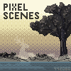 animated square of a pixel art scene linked to my shop for them. it is a foggy lake scene with a deciduous tree and a ghostly deerlike figure, the animation seems like a wind is blowing.