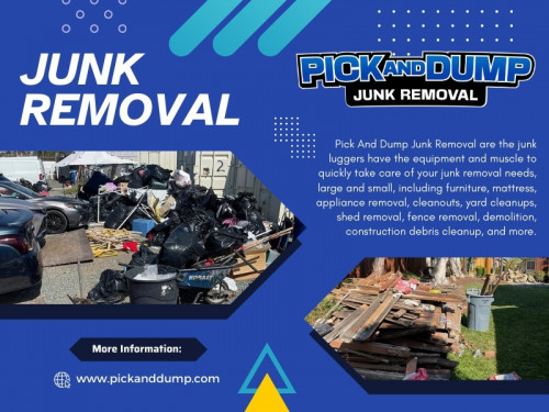 Before your Junk Removal Chula Vista appointment, clear a path for the removal team to access the items you want to be removed. It will make the process quicker and more efficient, saving you time and hassle. Clearing a path also reduces the risk of accidents or damage to your property during removal.

Official Website: https://www.pickanddump.com

Pick and Dump Junk Removal
Address: 333 Palm Ave, Chula Vista, CA 91911, United States
Phone: 619-552-2885

Google Map URL: https://maps.app.goo.gl/GXivuWLvMi7ATkoDA

Our Profile: https://gifyu.com/pickanddump

More Photos:

https://is.gd/Rgrb5J
https://is.gd/o8737i
https://is.gd/si3xGW
https://is.gd/gcT7rW