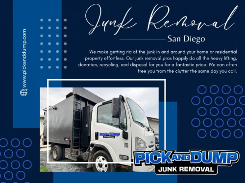 We believe that quality junk removal services shouldn't break the bank. That's why we provide pricing options that are competitive and fit within any budget. With transparent pricing and no hidden fees, you'll know exactly what to expect when you choose Junk Removal in San Diego.

Official Website: https://www.pickanddump.com

Pick and Dump Junk Removal
Address: 333 Palm Ave, Chula Vista, CA 91911, United States
Phone: 619-552-2885

Google Map URL: https://maps.app.goo.gl/GXivuWLvMi7ATkoDA

Our Profile: https://gifyu.com/pickanddump

More Photos:

https://is.gd/vllhTh
https://is.gd/Rgrb5J
https://is.gd/o8737i
https://is.gd/gcT7rW