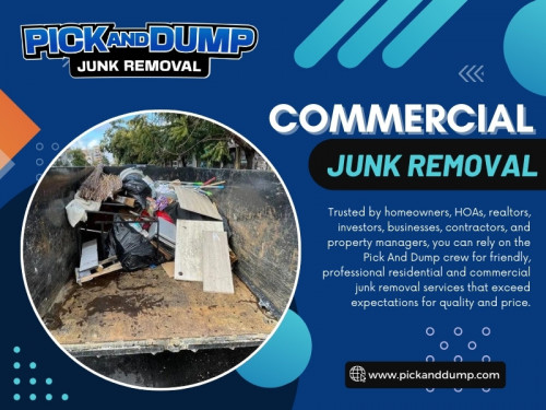In today's bustling business world, maintaining cleanliness and organization isn't just about appearances but efficiency, safety, and productivity. While many companies focus on keeping their offices tidy, one aspect that often gets overlooked is junk removal. Professional commercial junk removal services offer far more than just cleaning up clutter. Let's delve into why they are essential for businesses of all sizes.

Official Website: https://www.pickanddump.com

Pick and Dump Junk Removal
Address: 333 Palm Ave, Chula Vista, CA 91911, United States
Phone: 619-552-2885

Google Map URL: https://maps.app.goo.gl/GXivuWLvMi7ATkoDA

Our Profile: https://gifyu.com/pickanddump

More Photos:

https://tinyurl.com/2c9cnnqv
https://tinyurl.com/2yfndt5z
https://tinyurl.com/mryyh7hh
https://tinyurl.com/27nfw8a9