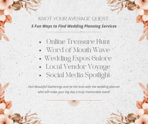 Are you searching for the perfect wedding planning services? Explore these 5 creative ways to tie the knot with the ideal wedding planner for your big day!

Visit our website: https://www.beautiful-gatherings.com/services/