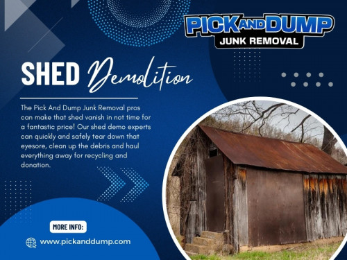 Before you dive into shed demolition, take some time to assess the situation. Evaluate the condition of the shed, including any structural damage, rot, or hazardous materials like asbestos or lead paint. Ensure you have the necessary tools and equipment for the job, including gloves, safety goggles, a hammer, a pry bar, a saw, and a dumpster or truck for debris removal.

Official Website: https://www.pickanddump.com

Pick and Dump Junk Removal
Address: 333 Palm Ave, Chula Vista, CA 91911, United States
Phone: 619-552-2885

Google Map URL: https://maps.app.goo.gl/GXivuWLvMi7ATkoDA

Our Profile: https://gifyu.com/pickanddump

More Photos:

https://is.gd/dvoFC2
https://is.gd/vnNw2n
https://is.gd/7x1RSn
https://is.gd/L8JnX9