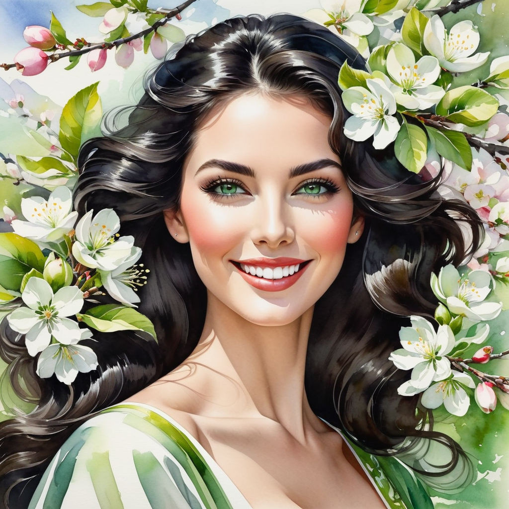 dark haired woman gray green eyes anatomically flawless facial structure smiling portrait in wil (3)