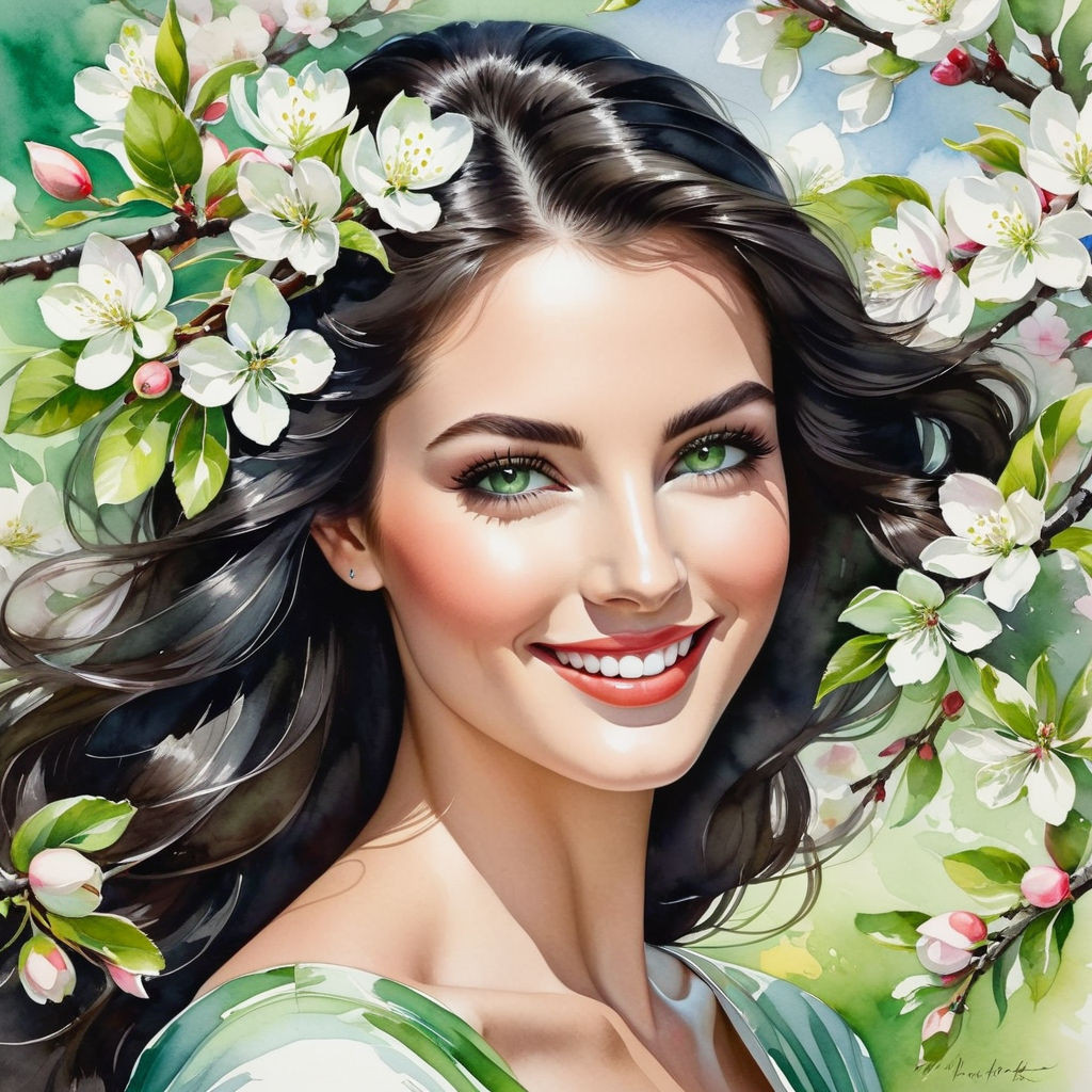 dark haired woman gray green eyes anatomically flawless facial structure smiling portrait in wil (1)