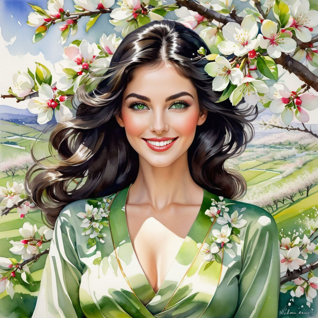 dark haired woman gray green eyes anatomically flawless facial structure smiling portrait in wil (2)