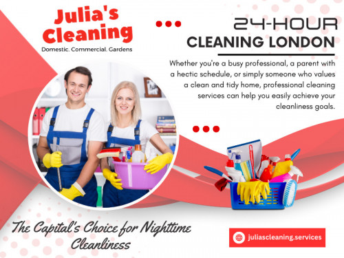 Discuss pricing and payment options upfront before booking a 24-hour Cleaning London service. Understand the cost structure clearly, including any additional fees or charges that may apply. 

Click here for more information about: https://juliascleaning.services/domestic-cleaning-london/

JULIA'S CLEANING
Address: 40 Crewys Rd, Childs Hill, London NW2 2AA, United Kingdom
Phone: +442084588220

Find Us On Google Maps: https://maps.app.goo.gl/hkMotRbHqEScQFkt9

Our Profile: https://gifyu.com/juliascleaning

More Photos:

https://tinyurl.com/2dkdf7co
https://tinyurl.com/2bxm22ap
https://tinyurl.com/229j9bnv
https://tinyurl.com/2d38j6cb
