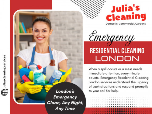 When a spill occurs or a mess needs immediate attention, every minute counts. Emergency Residential Cleaning London services understand the urgency of such situations and respond promptly to your call for help. 

Official Website: https://juliascleaning.services/

JULIA'S CLEANING
Address: 40 Crewys Rd, Childs Hill, London NW2 2AA, United Kingdom
Phone: +442084588220

Find Us On Google Maps: https://maps.app.goo.gl/hkMotRbHqEScQFkt9

Our Profile: https://gifyu.com/juliascleaning

More Photos:

https://tinyurl.com/27mue9yl
https://tinyurl.com/2dkdf7co
https://tinyurl.com/2bxm22ap
https://tinyurl.com/229j9bnv