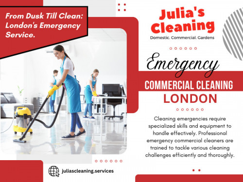That's where emergency commercial cleaning London steps in, offering a lifeline to businesses facing sudden messes or crises. 

Official Website: https://juliascleaning.services/

JULIA'S CLEANING
Address: 40 Crewys Rd, Childs Hill, London NW2 2AA, United Kingdom
Phone: +442084588220

Find Us On Google Maps: https://maps.app.goo.gl/hkMotRbHqEScQFkt9

Our Profile: https://gifyu.com/juliascleaning

More Photos:

https://tinyurl.com/27mue9yl
https://tinyurl.com/2dkdf7co
https://tinyurl.com/2bxm22ap
https://tinyurl.com/2d38j6cb