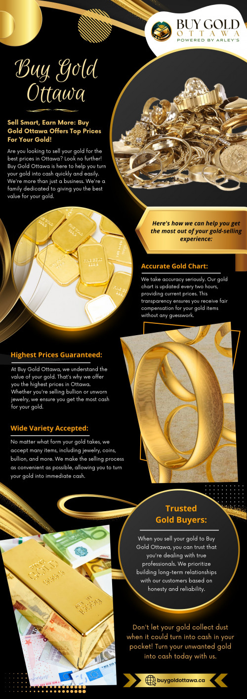 At Buy Gold Ottawa, we're the best choice for people who want to sell their gold. We offer transparent and fair prices. Our team checks every piece of gold carefully, looking at things like how pure it is and how heavy it is.

Official Website : https://buygoldottawa.ca

Buy Gold Ottawa
Address : 326 Montreal rd, Ottawa, Ontario
Call Us : +1 613-742-7533

My Profile : https://gifyu.com/buygoldottawa

Next Info-Graphics : https://tinyurl.com/mr3yyhv3