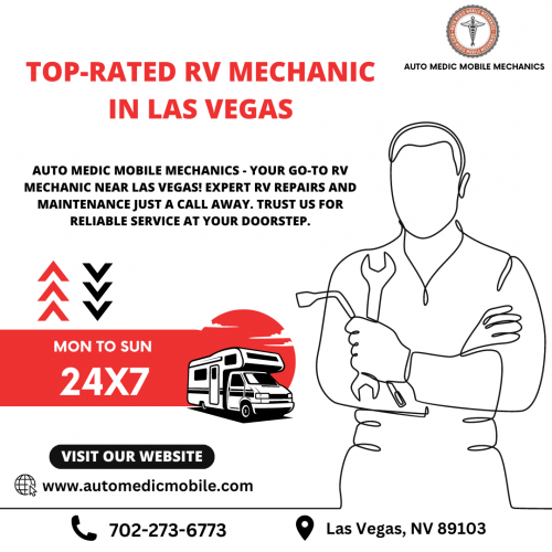 In search of a reliable RV mechanic near you in Las Vegas? Auto Medic Mobile Mechanics is here to help! Our skilled technicians specialise in addressing all RV repair and maintenance needs, right at your doorstep. Whether you're experiencing engine troubles, or electrical issues, or require routine servicing, our team is equipped to handle it all. With our convenient mobile service, finding an "RV Mechanic Near Me" has never been easier. Trust Auto Medic Mobile Mechanics for prompt and professional RV repairs in Las Vegas. Contact us today to schedule your appointment!

Give us a call at 702-273-6773 or Mail at AutoMedicMobileLV@gmail.com

Click for more information about our services, please visit -https://www.automedicmobile.com/rv-repair-las-vegas/