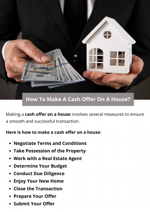 To make a cash offer on a house, assess finances, research the market, and determine a fair price. Conduct due diligence, including property inspections. Submit a strong offer with earnest money or a larger deposit to show commitment. Provide proof of funds and work closely with a real estate professional to navigate negotiations and finalize the transaction efficiently. To know more visit here https://www.904homebuyer.com/