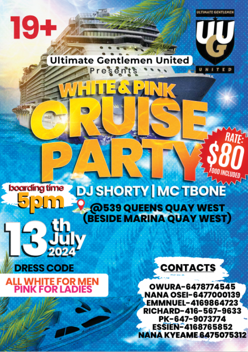 UGU-Ultimate Gentlemen United is organizing WHITE & PINK CRUISE PARTY event by UGU-Ultimate Gentlemen United on 2024–07–13 05 PM in Canada, we are selling the tickets for WHITE & PINK CRUISE PARTY. https://www.ticketgateway.com/event/view/white-pink-cruise-party