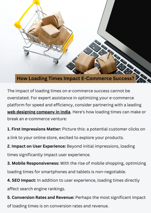 Loading times significantly affect e-commerce success. Slow-loading websites lead to higher bounce rates, lower conversion rates, and decreased sales. Users expect fast and seamless experiences when shopping online, and delays can result in frustration and abandonment. Optimizing loading times improves user satisfaction, increases engagement, and ultimately drives more conversions, contributing to the overall success of e-commerce businesses. To know more visit here https://singhimarketingsolutions.com/web-designing-services/