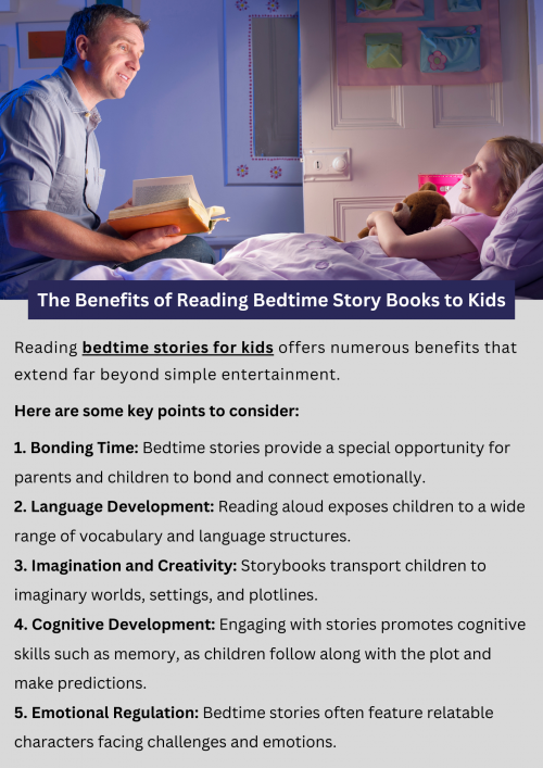 Reading bedtime storybooks to kids offers many benefits. It helps them relax before sleep and creates a special bond with their parents. Bedtime stories spark imagination, improve language skills, and teach important life lessons. Regular storytelling fosters a love for reading and enhances creativity. Plus, it's a calming routine that can ease bedtime transitions. Overall, bedtime stories provide a cozy and educational way to end the day on a positive note. To know  more visit here  https://inflationeducation.net/better-bedtime-stories/