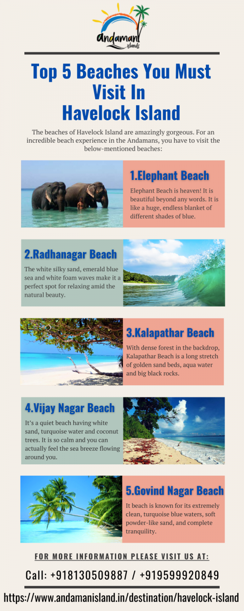 Havelock Island is the most popular beach tourist destination in India. At Andamanisland.in, See the top beaches in Havelock Island before visiting Andaman and Nicobar.
To get more information, please visit us at: https://www.andamanisland.in/destination/havelock-island