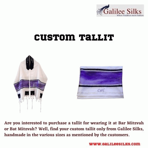 Galilee Silks provides handmade custom tallit from Israel, tailor-made according to each individual's needs and size, with the option of personalized name embroidery on the tallit bag in Hebrew or English. For more details, visit: https://www.galileesilks.com/collections/modern-tallit-for-men/custom-tallit