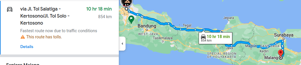 rute google map jakarta - malang