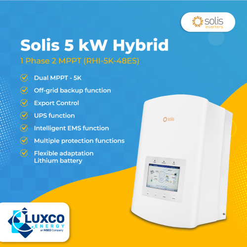 Solis 5kW Hybrid 1 Phase 2 MPPT (RHI-5K-48ES)

1. Dual MPPT 5k.
2. Off-grid backup function
3. Export Control
4. UPS function
5. Intelligent EMS function
6. Multiple protection functions
7. Flexible adaptation lithium battery

Visit our site: https://www.luxcoenergy.com.au/wholesale-solar-inverters/solis/